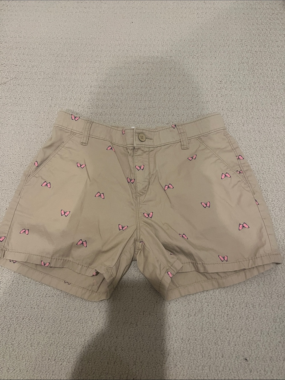 Old Navy Khaki Shorts with Pink Butterfly Embroidery